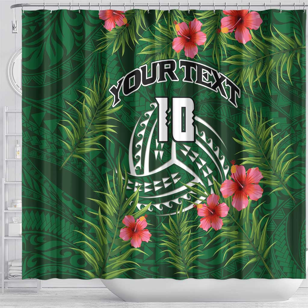 Custom Hawaii Volleyball Shower Curtain Kakau Abstract and Tropical Plants Green Color LT03 - Polynesian Pride