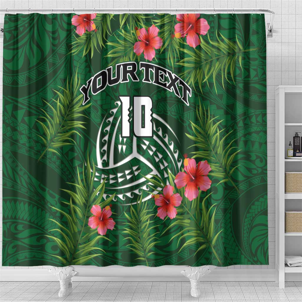 Custom Hawaii Volleyball Shower Curtain Kakau Abstract and Tropical Plants Green Color LT03 - Polynesian Pride