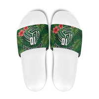 Custom Hawaii Volleyball Slide Sandals Kakau Abstract and Tropical Plants Green Color - Polynesian Pride