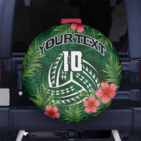 Custom Hawaii Volleyball Spare Tire Cover Kakau Abstract and Tropical Plants Green Color - Polynesian Pride