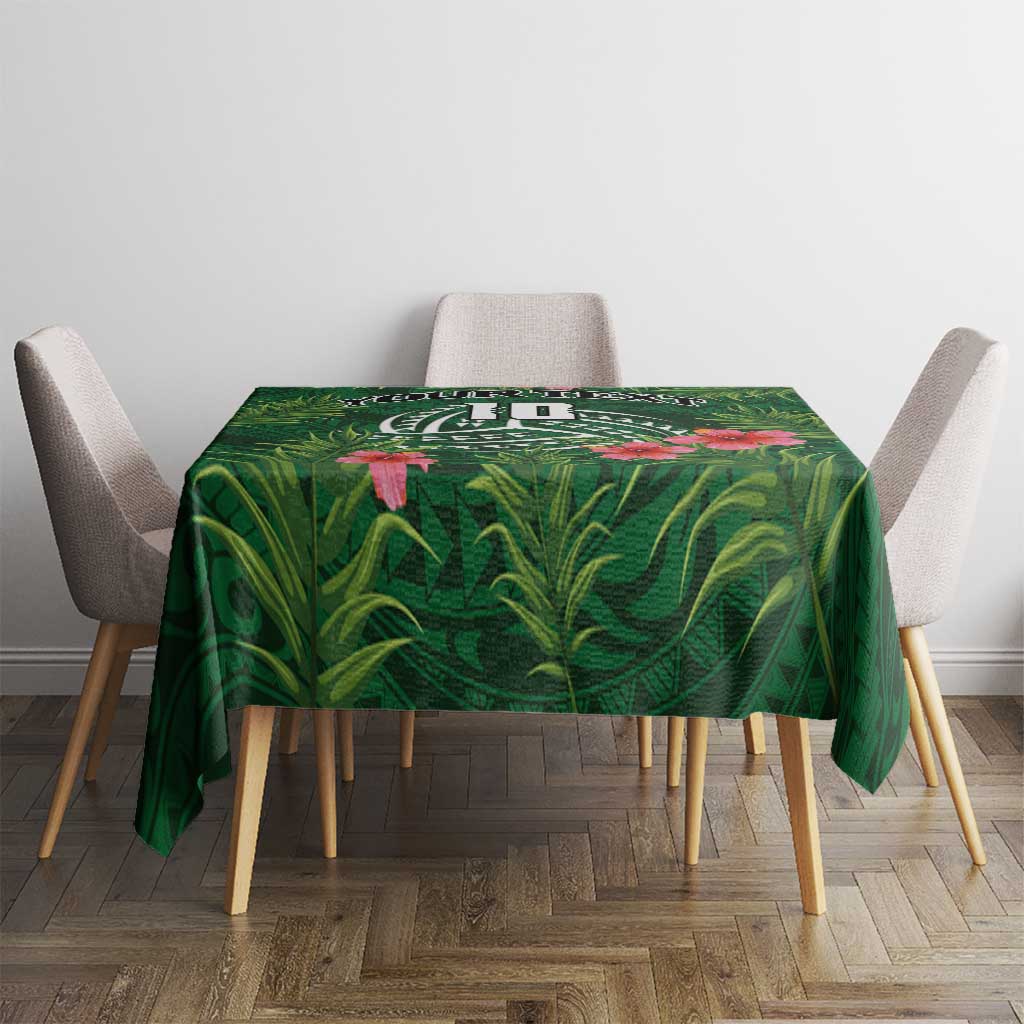 Custom Hawaii Volleyball Tablecloth Kakau Abstract and Tropical Plants Green Color - Polynesian Pride