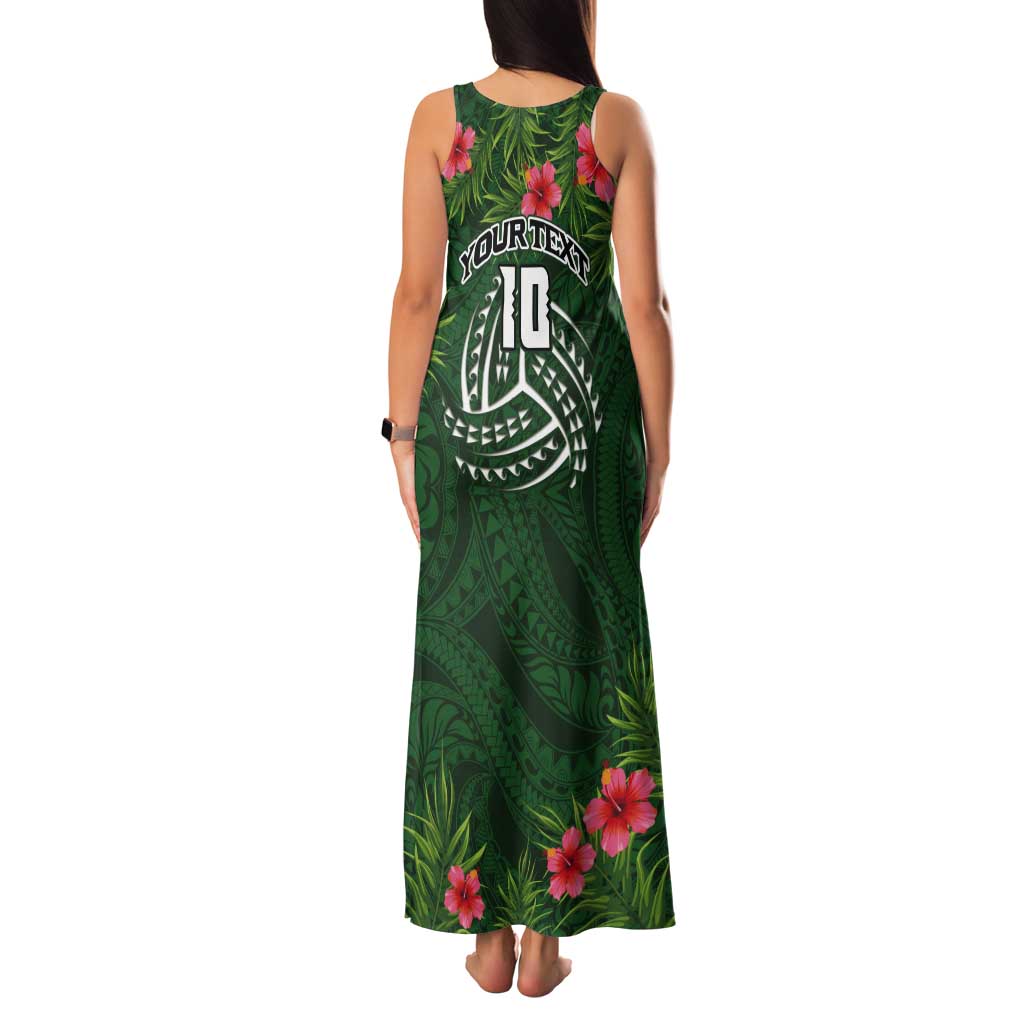 Custom Hawaii Volleyball Tank Maxi Dress Kakau Abstract and Tropical Plants Green Color - Polynesian Pride