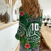 Custom Hawaii Volleyball Women Casual Shirt Kakau Abstract and Tropical Plants Green Color - Polynesian Pride