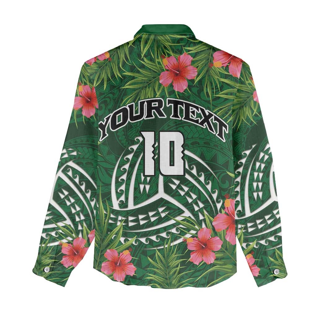 Custom Hawaii Volleyball Women Casual Shirt Kakau Abstract and Tropical Plants Green Color - Polynesian Pride
