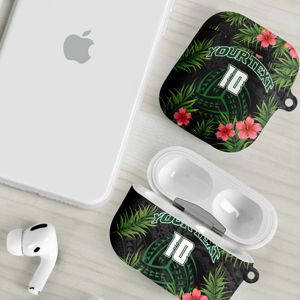 Custom Hawaii Volleyball AirPods Case Kakau Abstract and Tropical Plants Black Color - Polynesian Pride