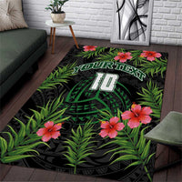 Custom Hawaii Volleyball Area Rug Kakau Abstract and Tropical Plants Black Color - Polynesian Pride
