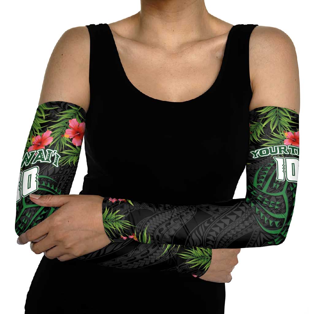 Custom Hawaii Volleyball Arm Sleeves Kakau Abstract and Tropical Plants Black Color - Polynesian Pride