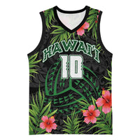 Custom Hawaii Volleyball Basketball Jersey Kakau Abstract and Tropical Plants Black Color - Polynesian Pride