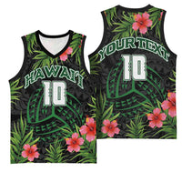 Custom Hawaii Volleyball Basketball Jersey Kakau Abstract and Tropical Plants Black Color - Polynesian Pride