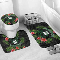 Custom Hawaii Volleyball Bathroom Set Kakau Abstract and Tropical Plants Black Color - Polynesian Pride