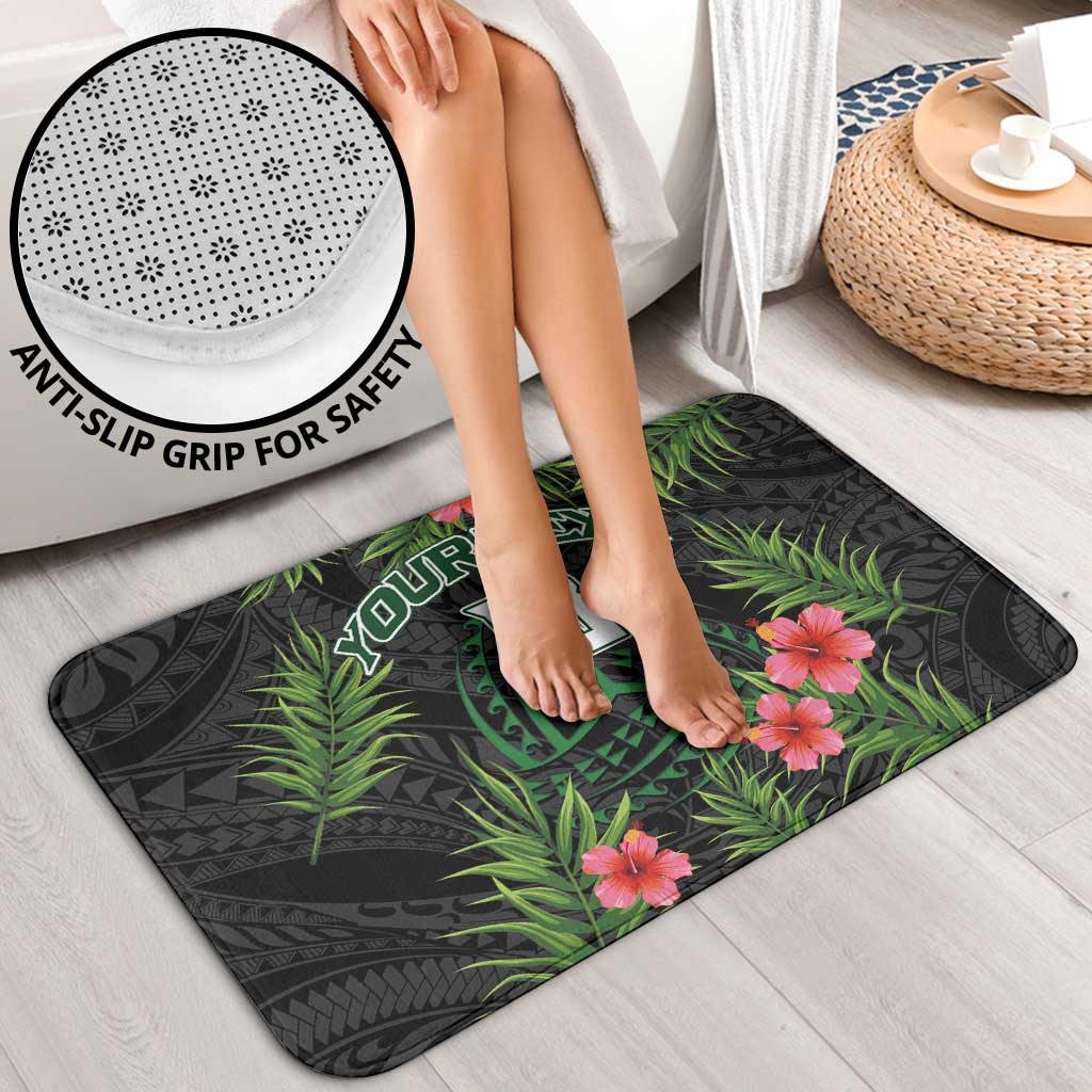 Custom Hawaii Volleyball Bathroom Set Kakau Abstract and Tropical Plants Black Color - Polynesian Pride