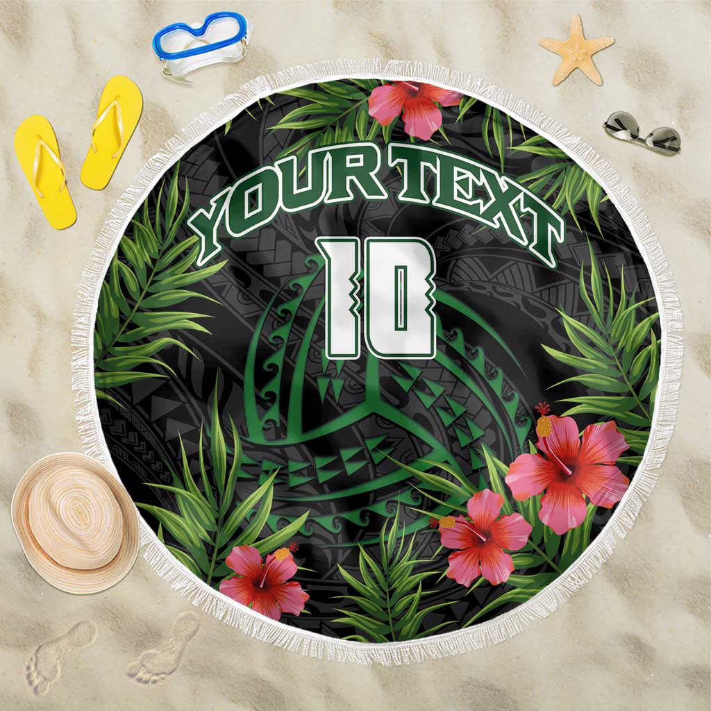 Custom Hawaii Volleyball Beach Blanket Kakau Abstract and Tropical Plants Black Color - Polynesian Pride