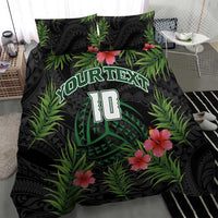 Custom Hawaii Volleyball Bedding Set Kakau Abstract and Tropical Plants Black Color - Polynesian Pride