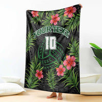 Custom Hawaii Volleyball Blanket Kakau Abstract and Tropical Plants Black Color - Polynesian Pride