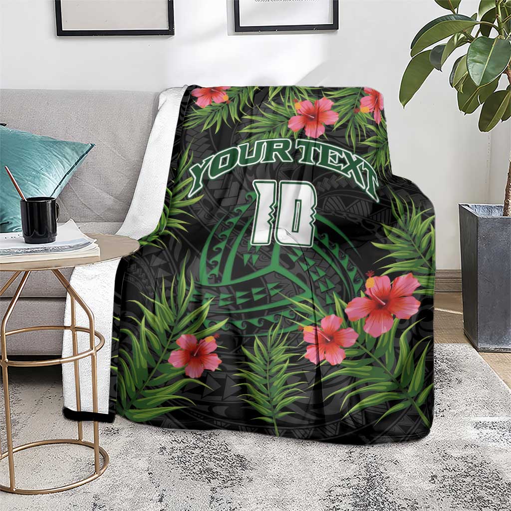 Custom Hawaii Volleyball Blanket Kakau Abstract and Tropical Plants Black Color - Polynesian Pride
