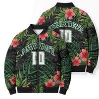 Custom Hawaii Volleyball Bomber Puffer Jacket Kakau Abstract and Tropical Plants Black Color - Polynesian Pride
