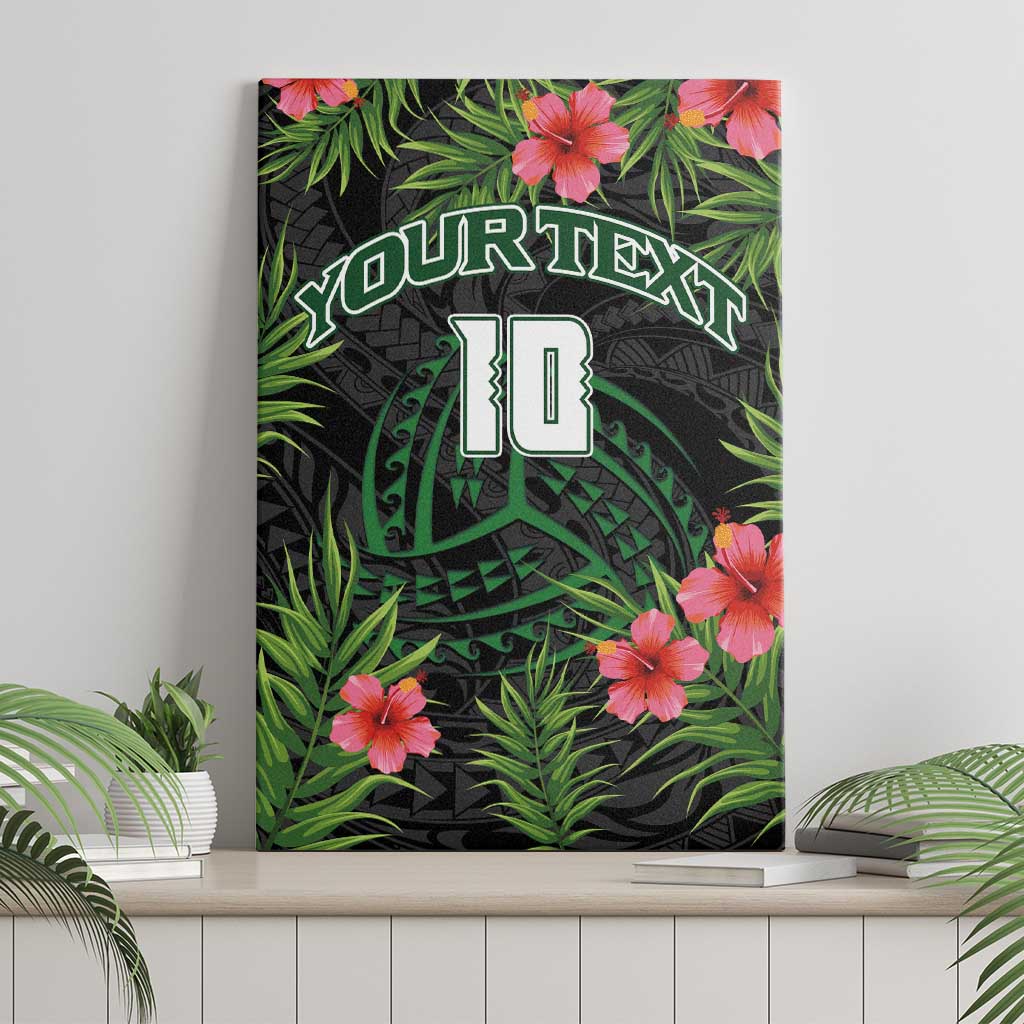 Custom Hawaii Volleyball Canvas Wall Art Kakau Abstract and Tropical Plants Black Color - Polynesian Pride