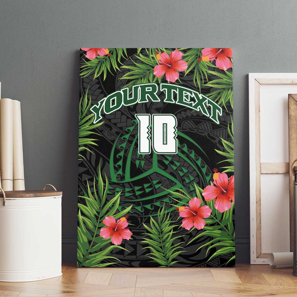 Custom Hawaii Volleyball Canvas Wall Art Kakau Abstract and Tropical Plants Black Color - Polynesian Pride