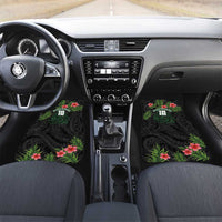 Custom Hawaii Volleyball Car Mats Kakau Abstract and Tropical Plants Black Color - Polynesian Pride