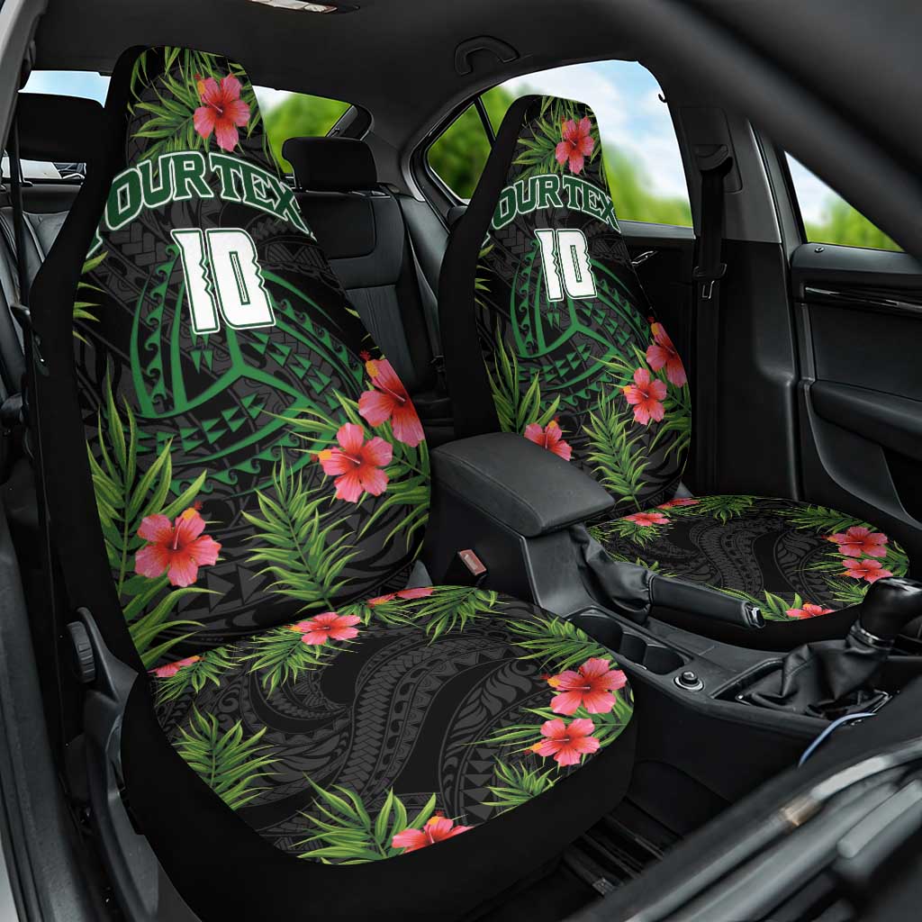 Custom Hawaii Volleyball Car Seat Cover Kakau Abstract and Tropical Plants Black Color - Polynesian Pride