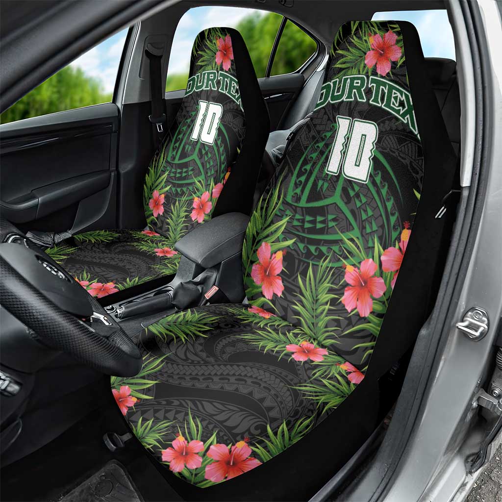 Custom Hawaii Volleyball Car Seat Cover Kakau Abstract and Tropical Plants Black Color - Polynesian Pride