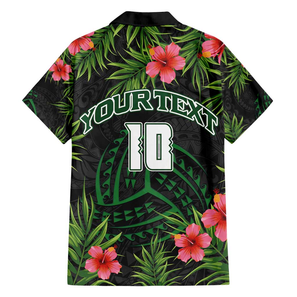 Custom Hawaii Volleyball Family Matching Long Sleeve Bodycon Dress and Hawaiian Shirt Kakau Abstract and Tropical Plants Black Color - Polynesian Pride