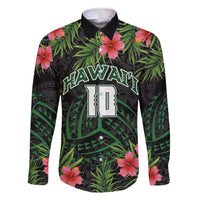 Custom Hawaii Volleyball Family Matching Long Sleeve Bodycon Dress and Hawaiian Shirt Kakau Abstract and Tropical Plants Black Color - Polynesian Pride