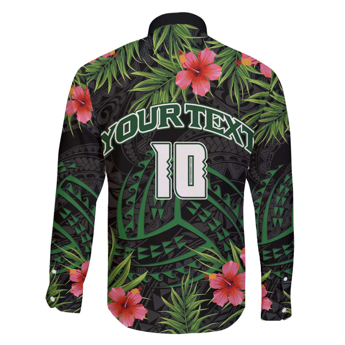 Custom Hawaii Volleyball Family Matching Off The Shoulder Long Sleeve Dress and Hawaiian Shirt Kakau Abstract and Tropical Plants Black Color - Polynesian Pride