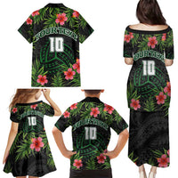 Custom Hawaii Volleyball Family Matching Puletasi and Hawaiian Shirt Kakau Abstract and Tropical Plants Black Color - Polynesian Pride