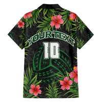 Custom Hawaii Volleyball Family Matching Puletasi and Hawaiian Shirt Kakau Abstract and Tropical Plants Black Color - Polynesian Pride