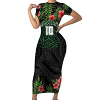 Custom Hawaii Volleyball Family Matching Short Sleeve Bodycon Dress and Hawaiian Shirt Kakau Abstract and Tropical Plants Black Color - Polynesian Pride