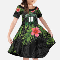 Custom Hawaii Volleyball Family Matching Summer Maxi Dress and Hawaiian Shirt Kakau Abstract and Tropical Plants Black Color - Polynesian Pride