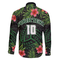 Custom Hawaii Volleyball Family Matching Summer Maxi Dress and Hawaiian Shirt Kakau Abstract and Tropical Plants Black Color - Polynesian Pride