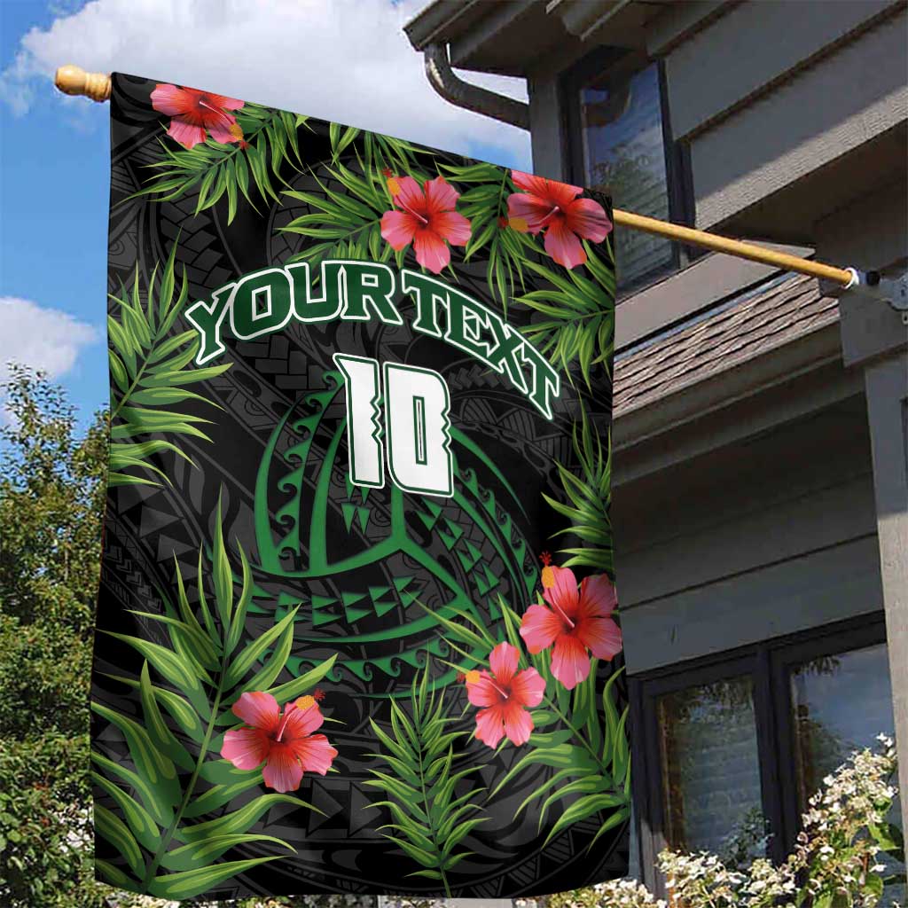 Custom Hawaii Volleyball Garden Flag Kakau Abstract and Tropical Plants Black Color - Polynesian Pride