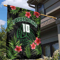 Custom Hawaii Volleyball Garden Flag Kakau Abstract and Tropical Plants Black Color - Polynesian Pride