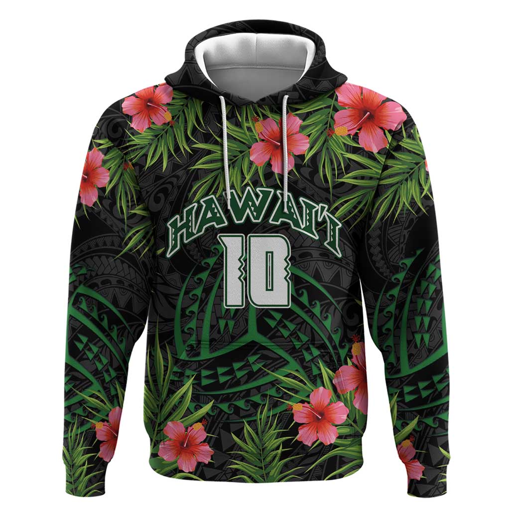 Custom Hawaii Volleyball Hoodie Kakau Abstract and Tropical Plants Black Color LT03 Pullover Hoodie Black - Polynesian Pride