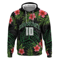 Custom Hawaii Volleyball Hoodie Kakau Abstract and Tropical Plants Black Color LT03 Pullover Hoodie Black - Polynesian Pride