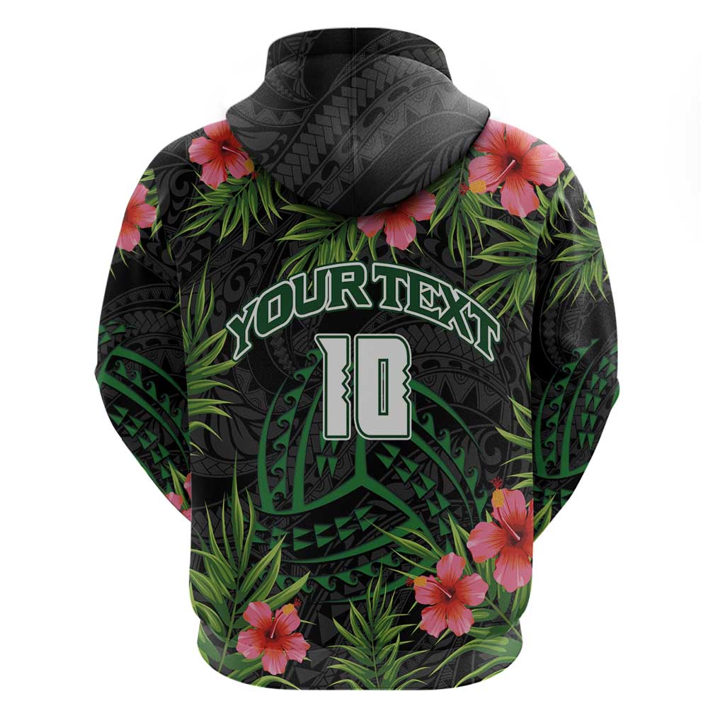 Custom Hawaii Volleyball Hoodie Kakau Abstract and Tropical Plants Black Color LT03 - Polynesian Pride