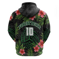 Custom Hawaii Volleyball Hoodie Kakau Abstract and Tropical Plants Black Color LT03 - Polynesian Pride