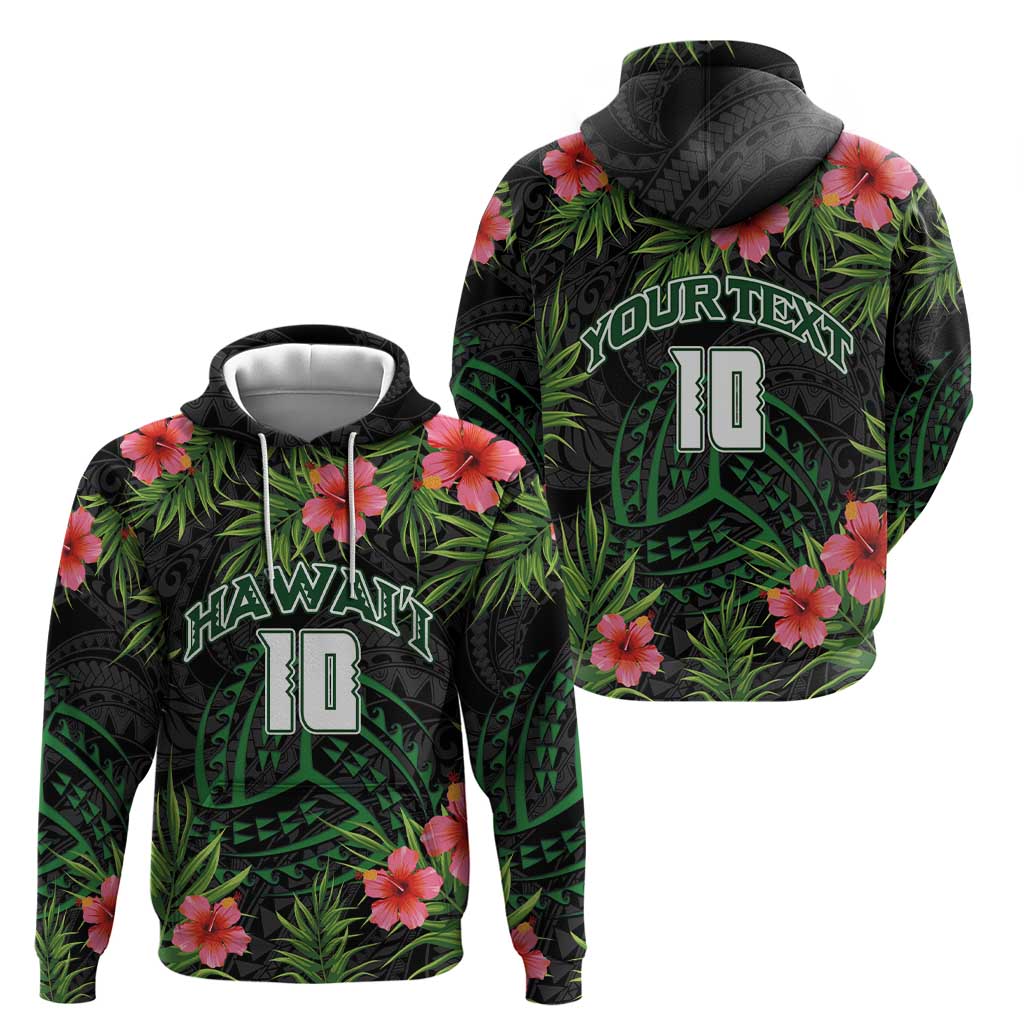 Custom Hawaii Volleyball Hoodie Kakau Abstract and Tropical Plants Black Color LT03 - Polynesian Pride