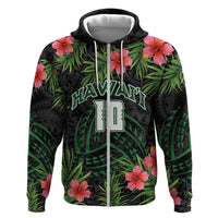 Custom Hawaii Volleyball Hoodie Kakau Abstract and Tropical Plants Black Color LT03 Zip Hoodie Black - Polynesian Pride