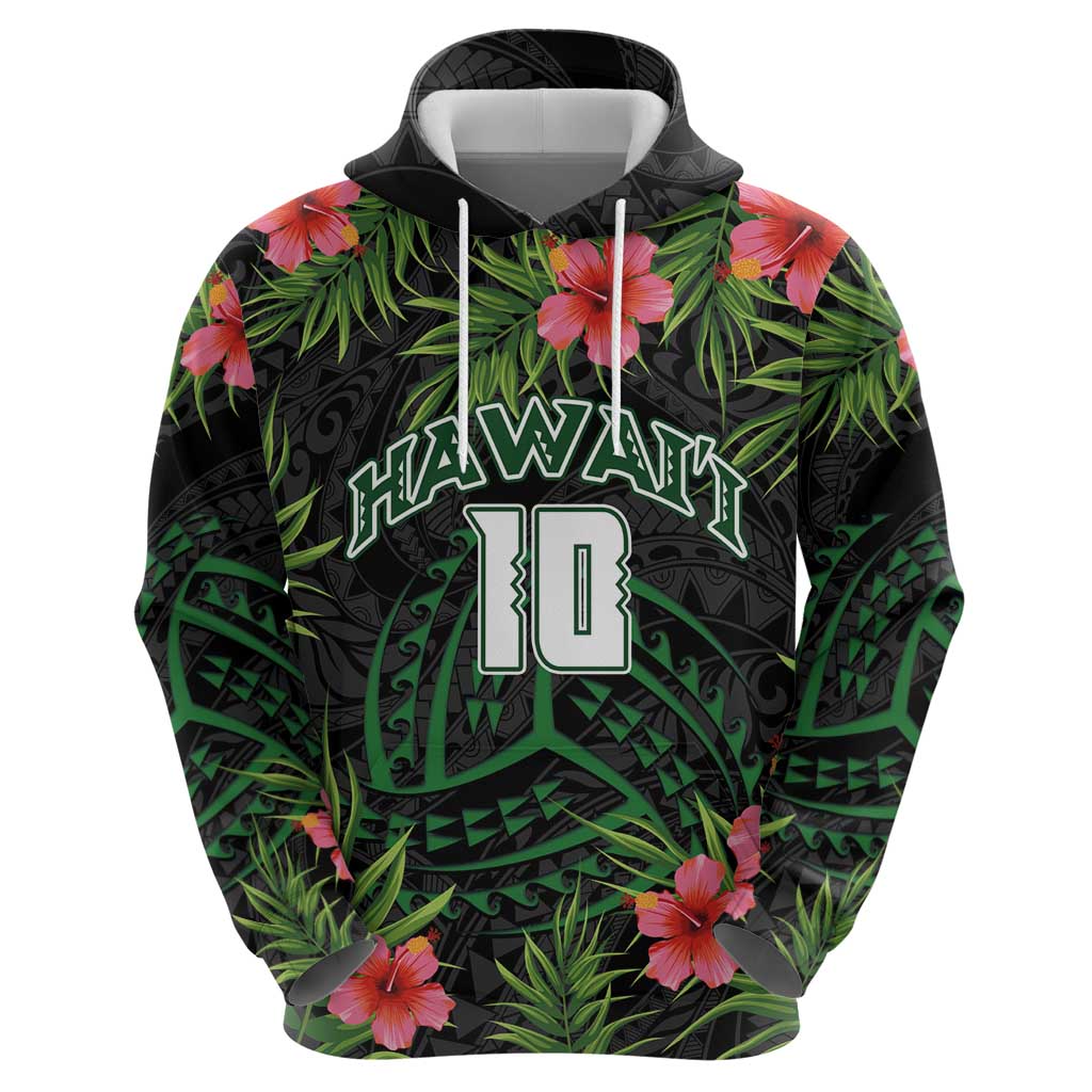 Custom Hawaii Volleyball Hoodie Kakau Abstract and Tropical Plants Black Color LT03 - Polynesian Pride