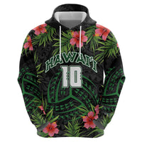 Custom Hawaii Volleyball Hoodie Kakau Abstract and Tropical Plants Black Color LT03 - Polynesian Pride