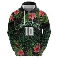 Custom Hawaii Volleyball Hoodie Kakau Abstract and Tropical Plants Black Color LT03 - Polynesian Pride