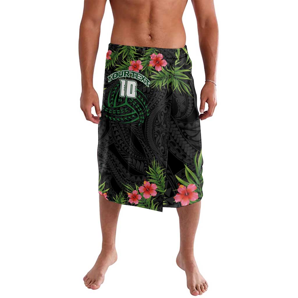 Custom Hawaii Volleyball Lavalava Kakau Abstract and Tropical Plants Black Color - Polynesian Pride