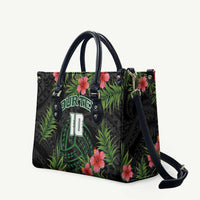 Custom Hawaii Volleyball Leather Bag Kakau Abstract and Tropical Plants Black Color - Polynesian Pride
