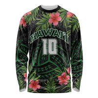 Custom Hawaii Volleyball Long Sleeve Shirt Kakau Abstract and Tropical Plants Black Color - Polynesian Pride