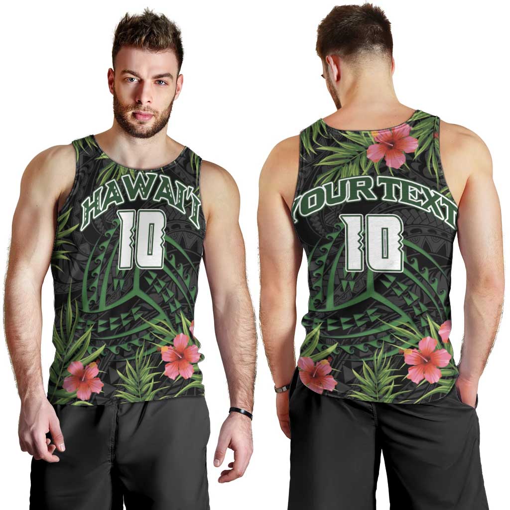 Custom Hawaii Volleyball Men Tank Top Kakau Abstract and Tropical Plants Black Color - Polynesian Pride