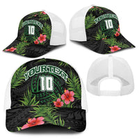Custom Hawaii Volleyball Mesh Trucker Cap Kakau Abstract and Tropical Plants Black Color - Polynesian Pride