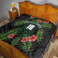 Custom Hawaii Volleyball Quilt Kakau Abstract and Tropical Plants Black Color - Polynesian Pride